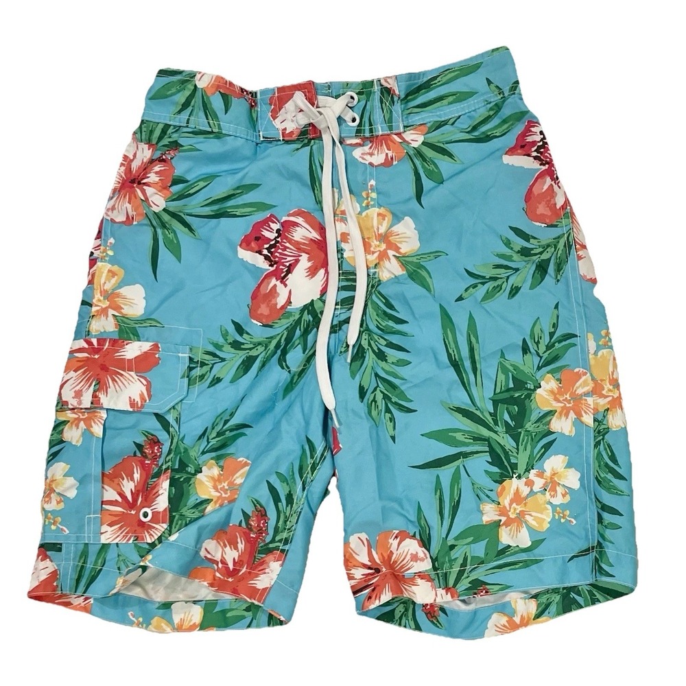 Merona Tropical Floral Hawaiian Lined Swim‎ Trunks Board Shorts Size Small 28/30
